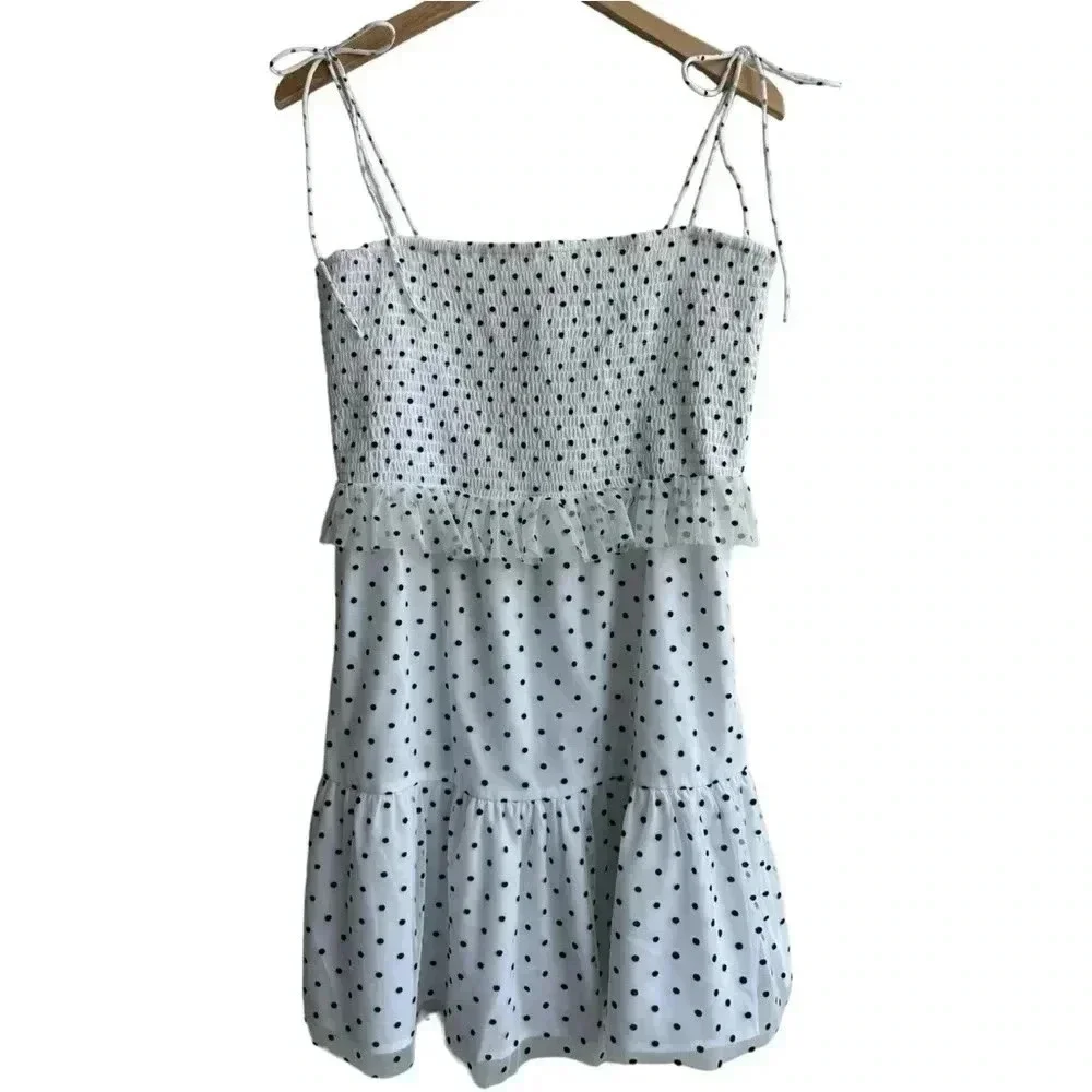 LOVERS + FRIENDS | NWOT Blakeley Mini Dress | Black White Polka Dot Ruffles | L - Picture 7 of 11